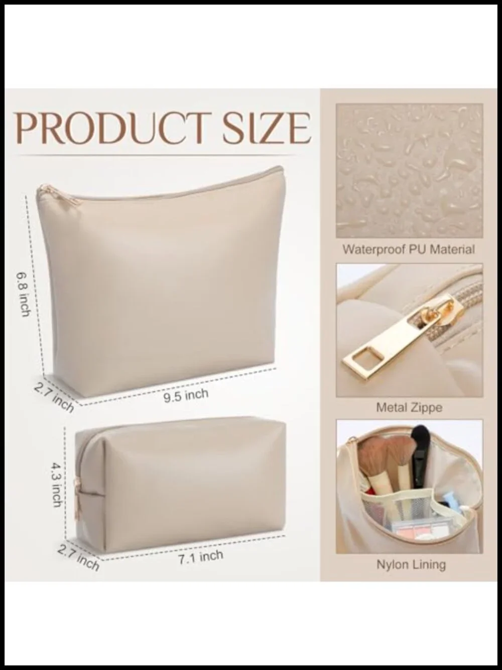 2 Pcs PU Leather Makeup Bag Set Waterproof Cosmetic Travel Toiletry Organizer